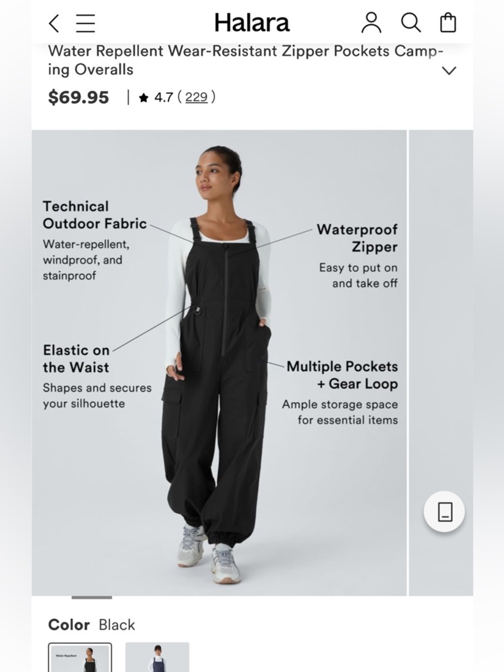 Halara Water Repellent Overalls wear-Resistant Zipper Pockets MSRP $70  NWT XL